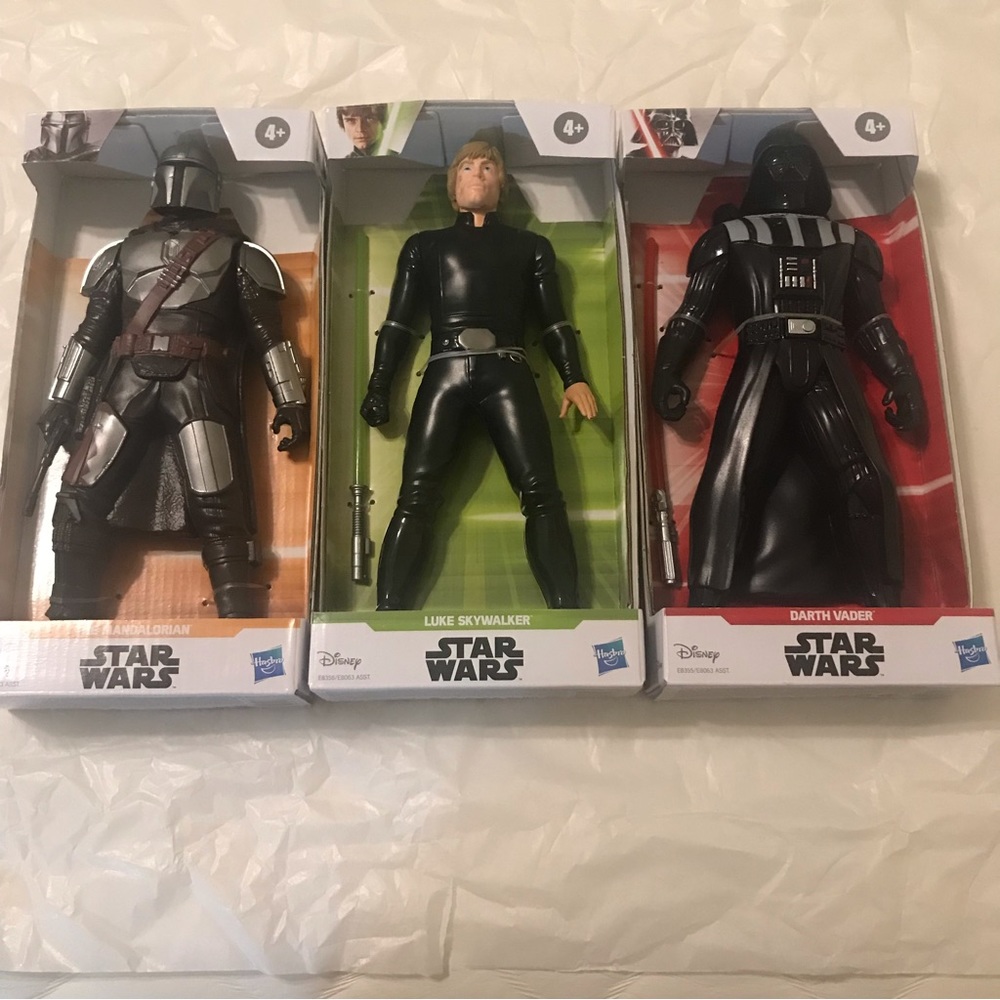 NIB Star Wars Figurine Bundle. Luke Skywalker, Darth Vader, The Mandalorian